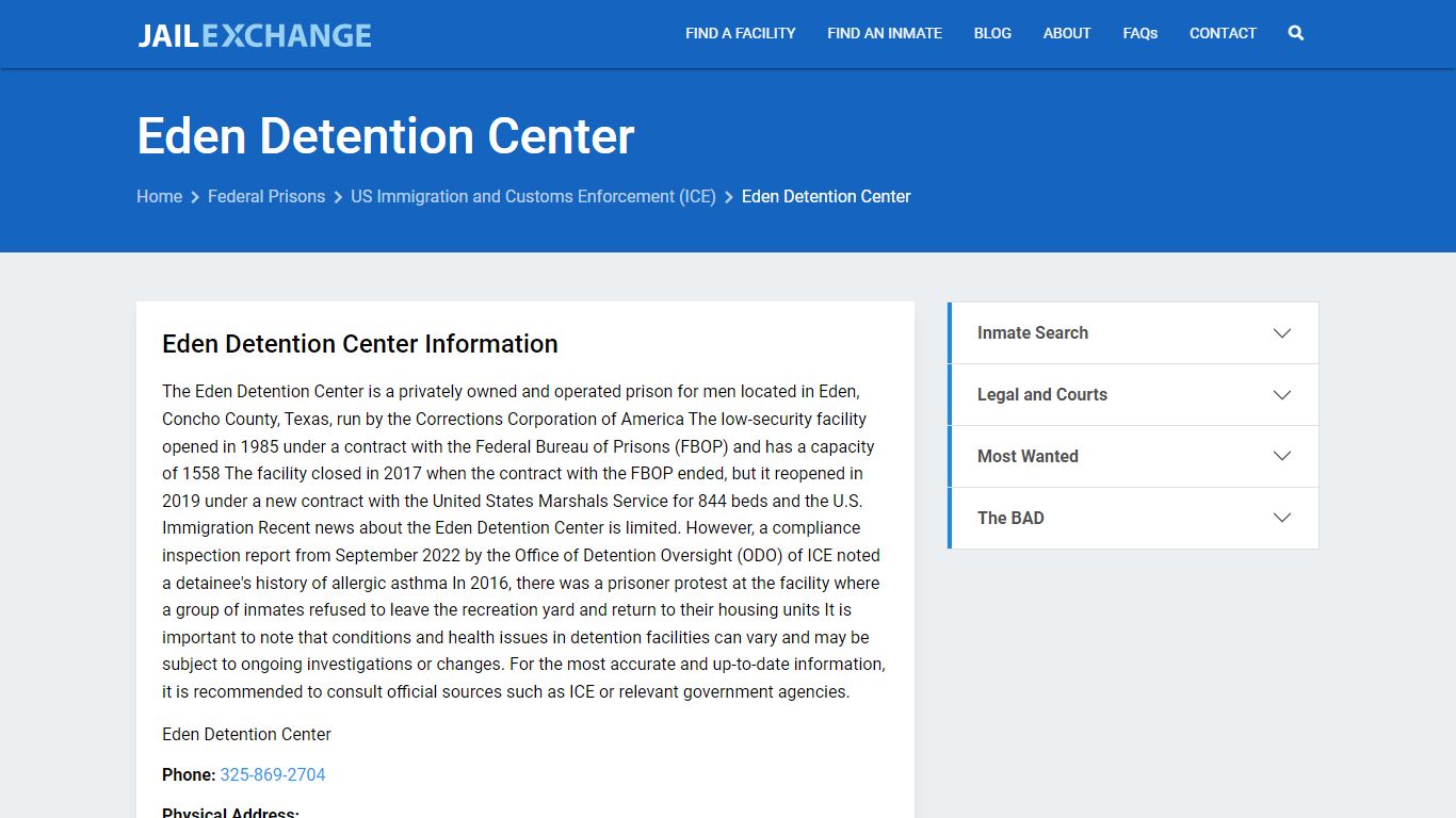 Federal Inmate Search - Eden Detention Center - Jail Exchange
